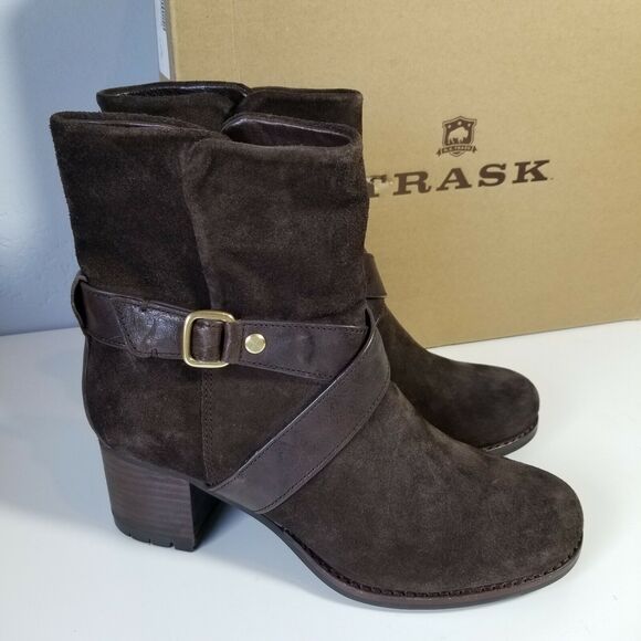 Trask Misty Dark Brown Suede Leather Ankle Boots Bootie Women Sz 8 NIB $298 - Picture 1 of 9